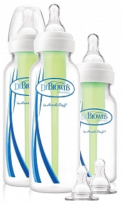 Набор из трех противоколиковых бутылочек с узким горлышком, 250 мл. и 120 мл., 2 соски (DrBrowns, SB03005)